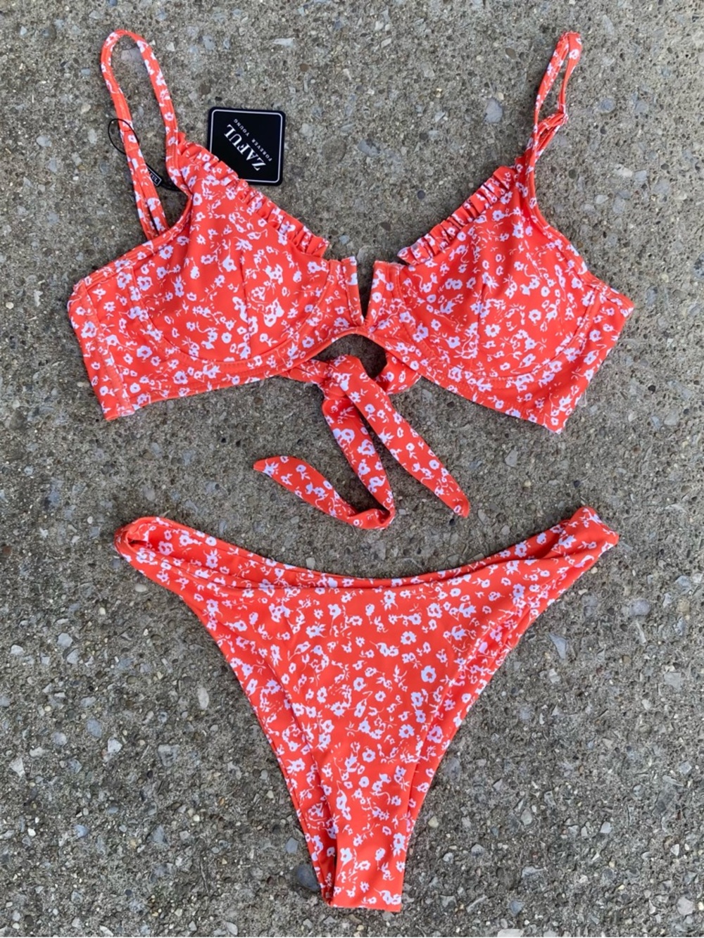 Zaful Orange Floral Bikini Set Size 6